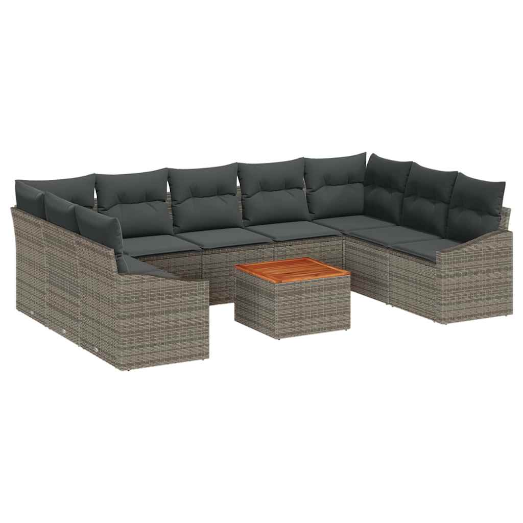 Gartensofa-set 10 stk. Grau Poly-Rattan