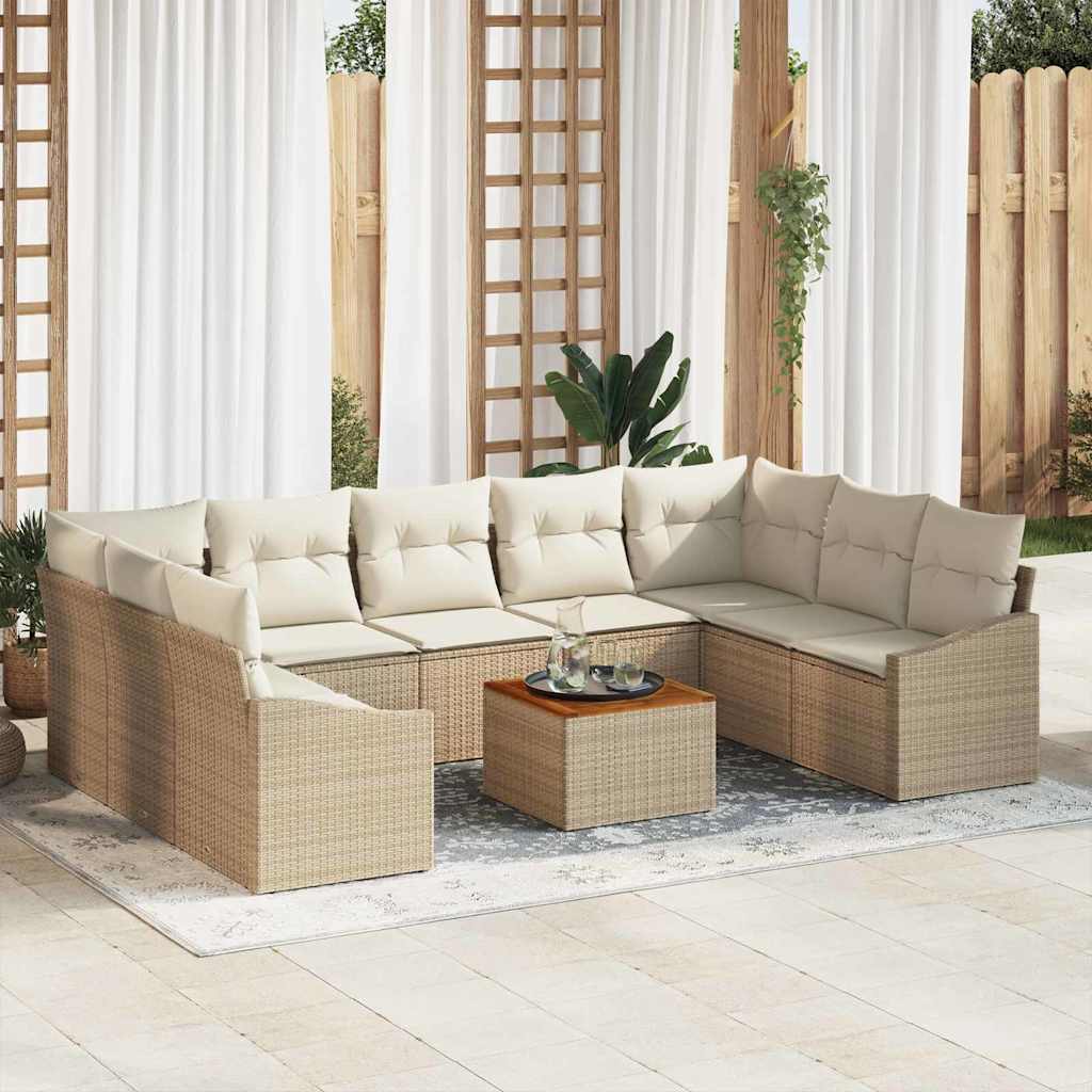 Gartensofa-set 10 stk. Beige und Creme Poly-Rattan