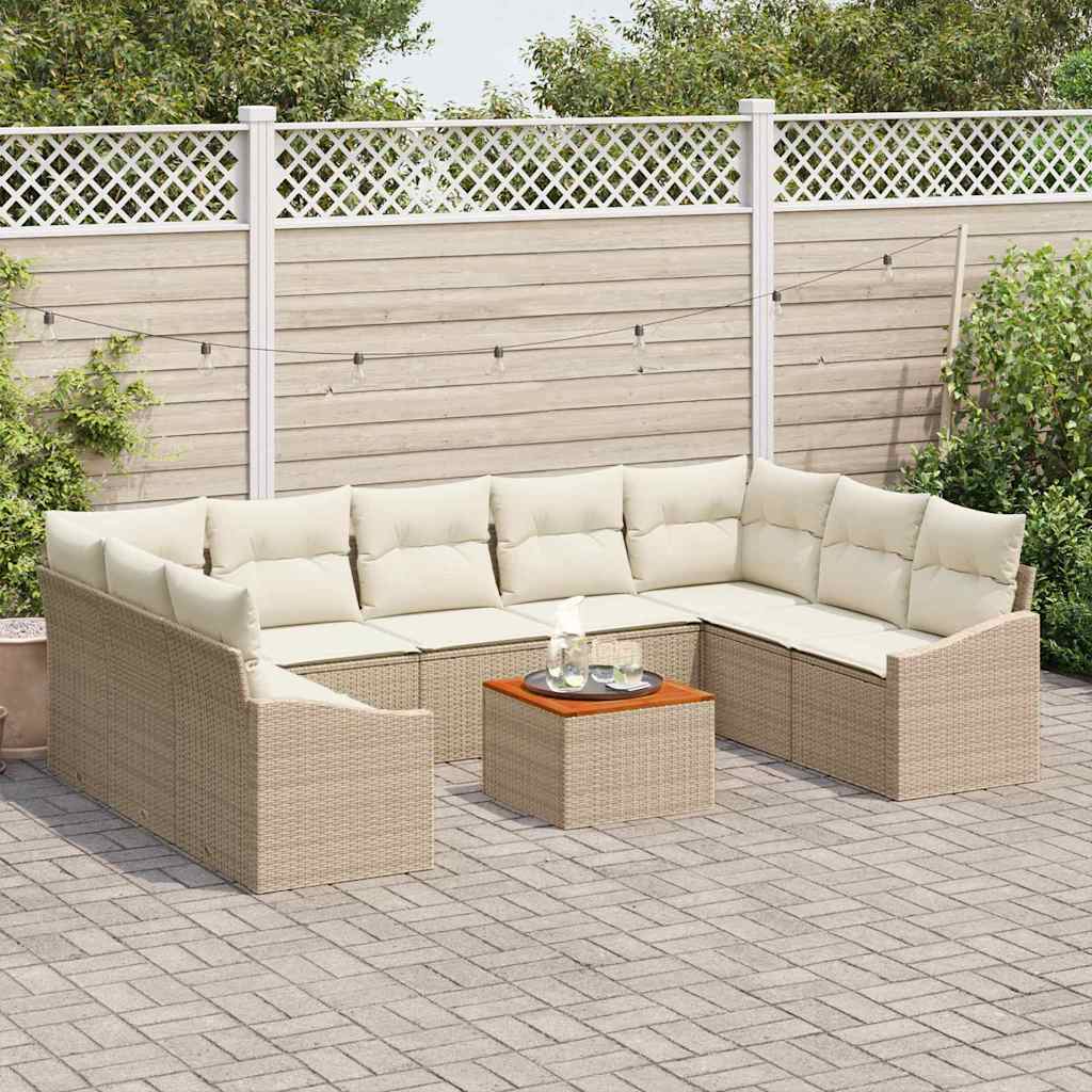 Gartensofa-set 10 stk. Beige und Creme Poly-Rattan