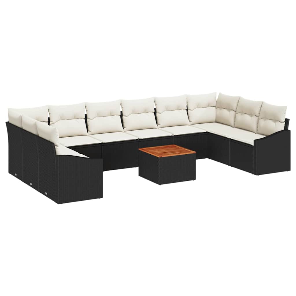 Gartensofa-set 11 Stk. Schwarz und Creme Poly-Rattan