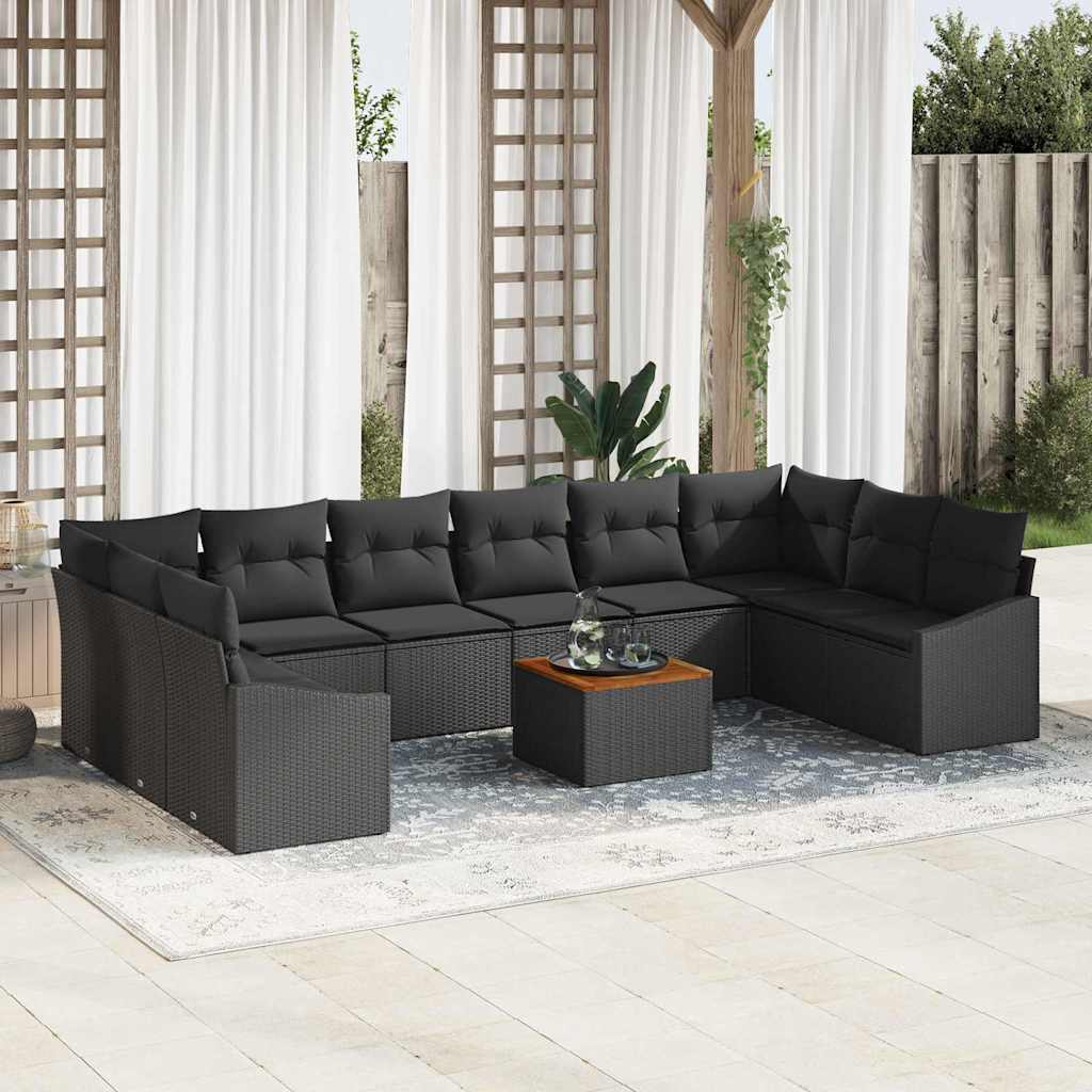 Gartensofa-set 11 stk. Schwarz Poly-Rattan