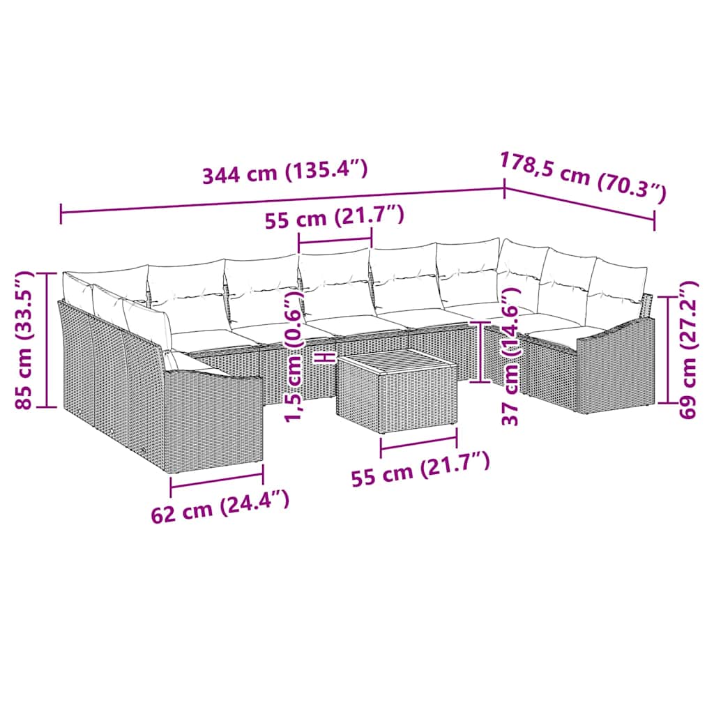 Gartensofa-set 11 stk. Schwarz Poly-Rattan
