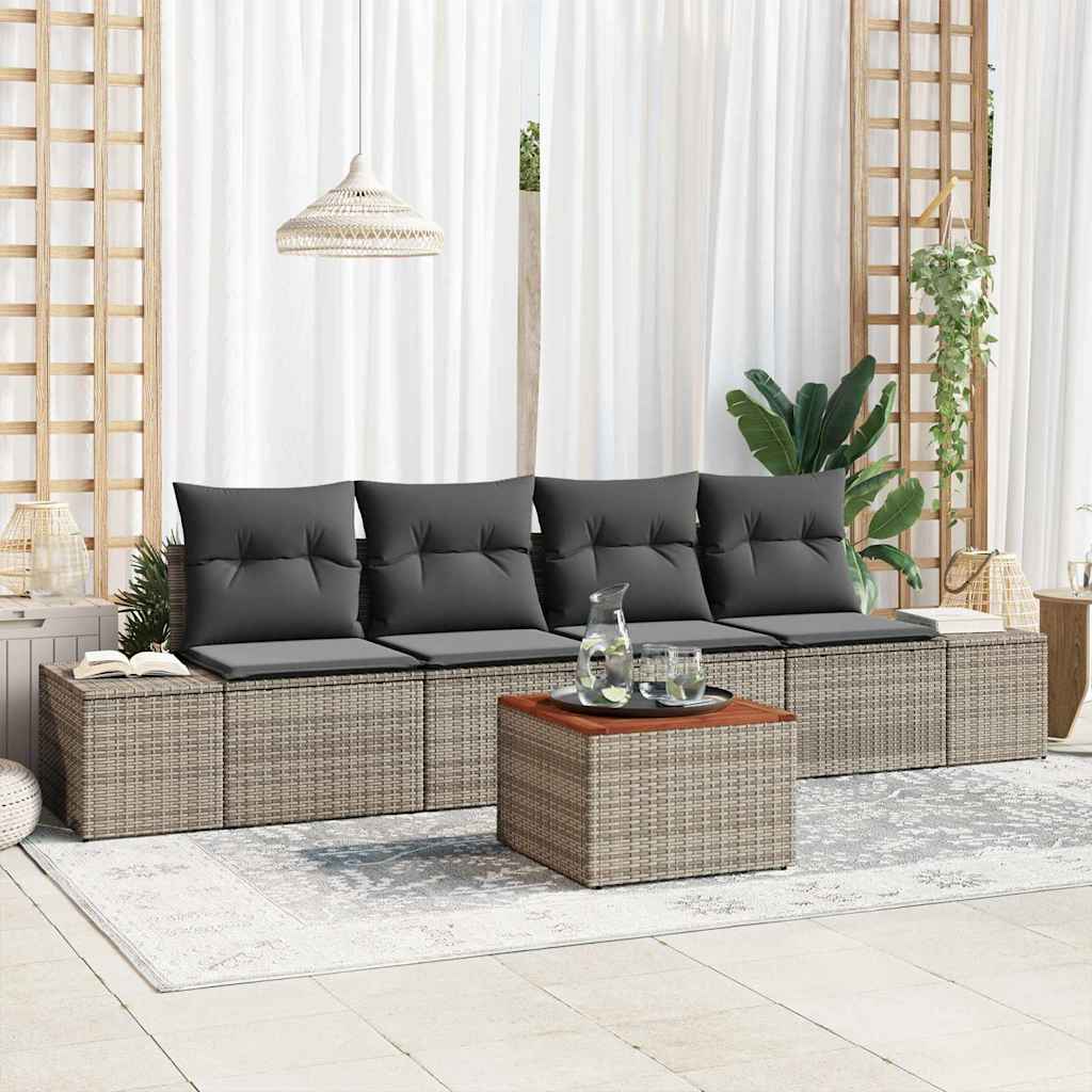 Gartensofa-set 5 stk. Grau Poly-Rattan