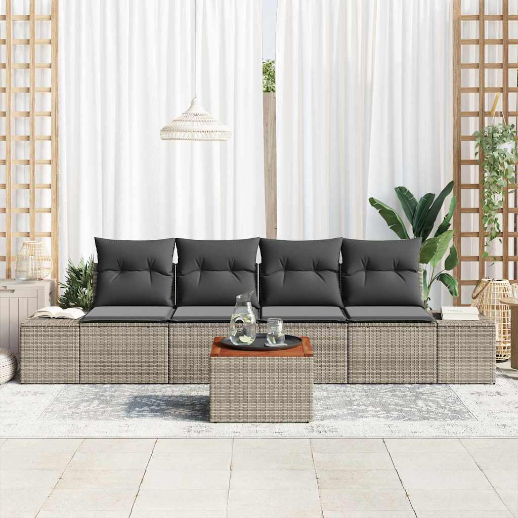 Gartensofa-set 5 stk. Grau Poly-Rattan