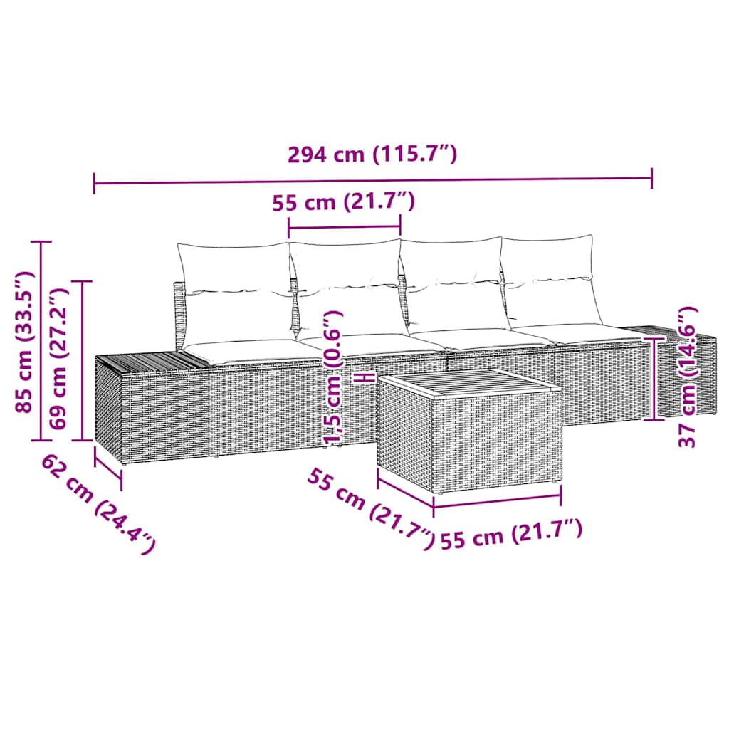 Gartensofa-set 5 stk. Grau Poly-Rattan