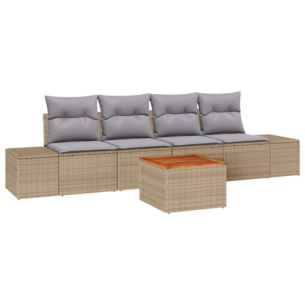 Gartensofa-set 5 pcs Beige und Hellgrau Poly-Rattan