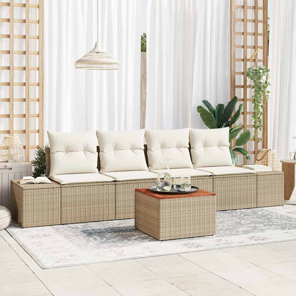 Gartensofa-set 5 stk. Beige und Creme Poly-Rattan