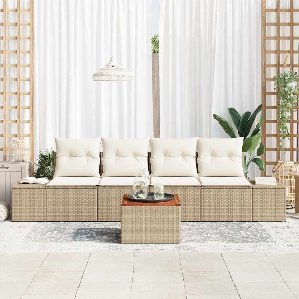 Gartensofa-set 5 stk. Beige und Creme Poly-Rattan
