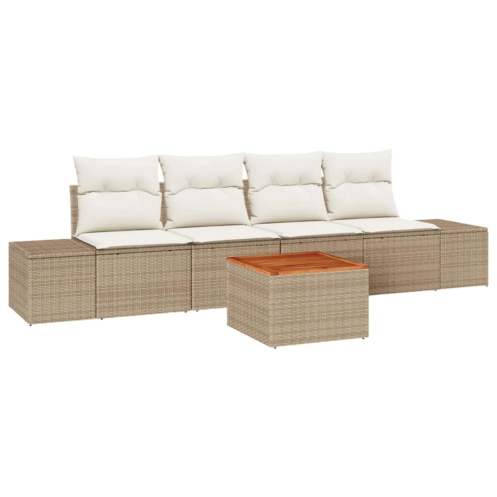 Gartensofa-set 5 stk. Beige und Creme Poly-Rattan