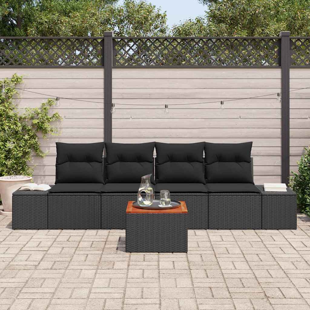 Gartensofa-set 5 Stk. Schwarz Poly-Rattan