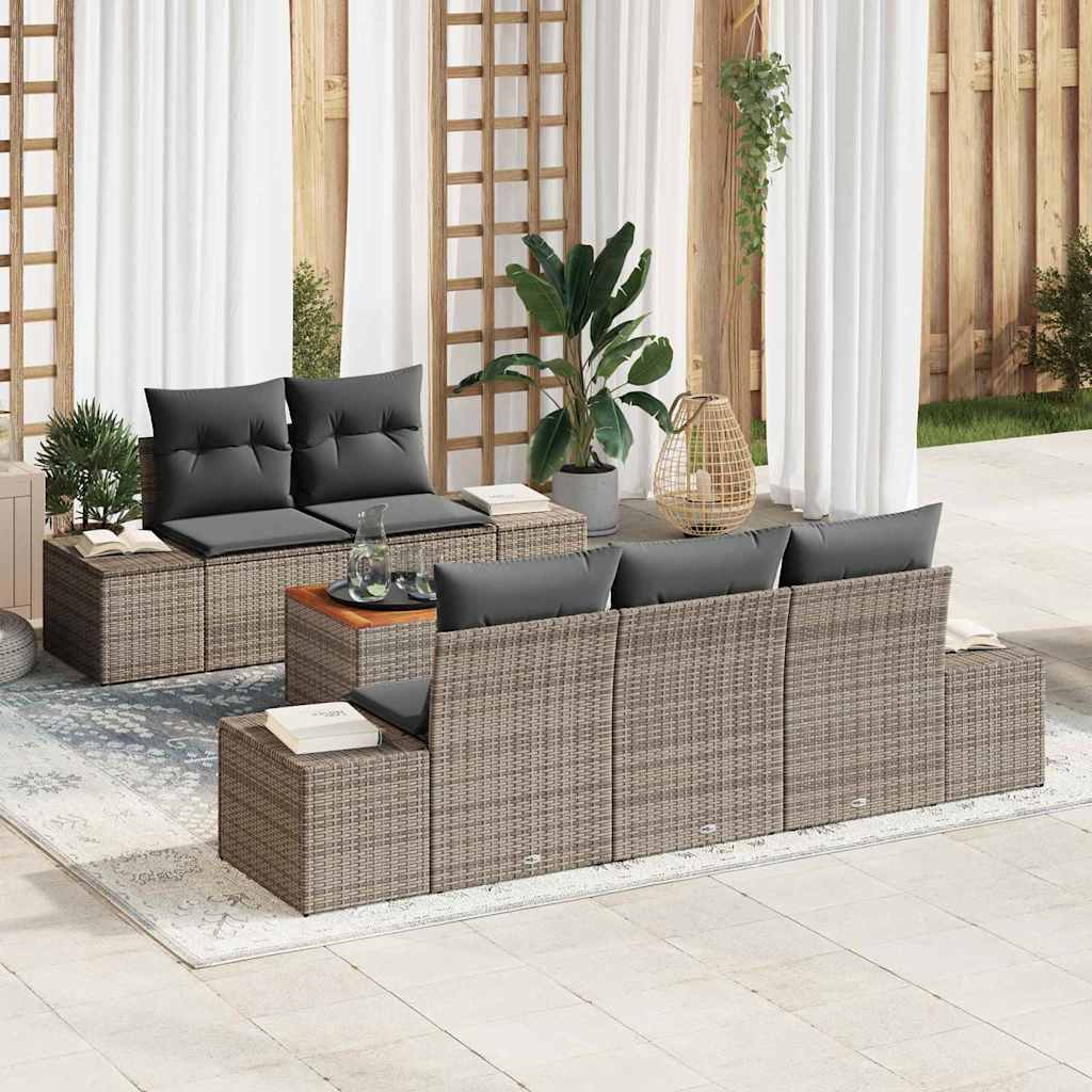 Gartensofa-set 6 stk. Grau Poly-Rattan