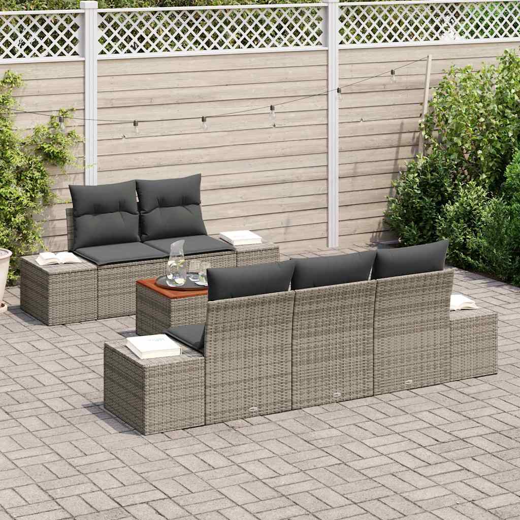 Gartensofa-set 6 stk. Grau Poly-Rattan