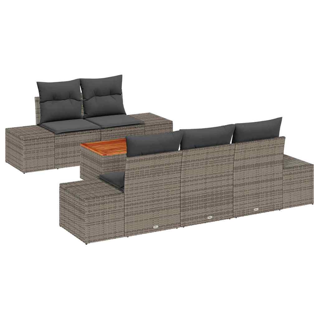 Gartensofa-set 6 stk. Grau Poly-Rattan