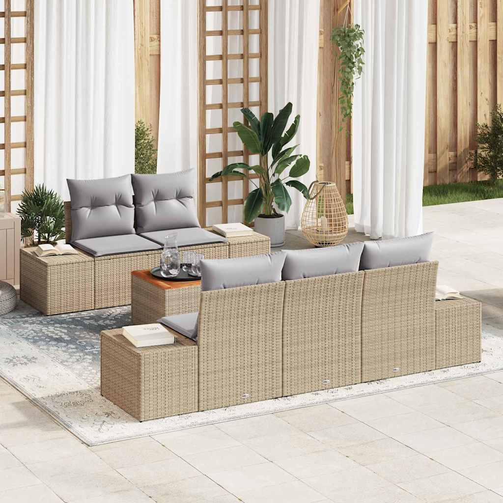 Gartensofa-set 6 Stk. Beige und Hellgrau Poly-Rattan