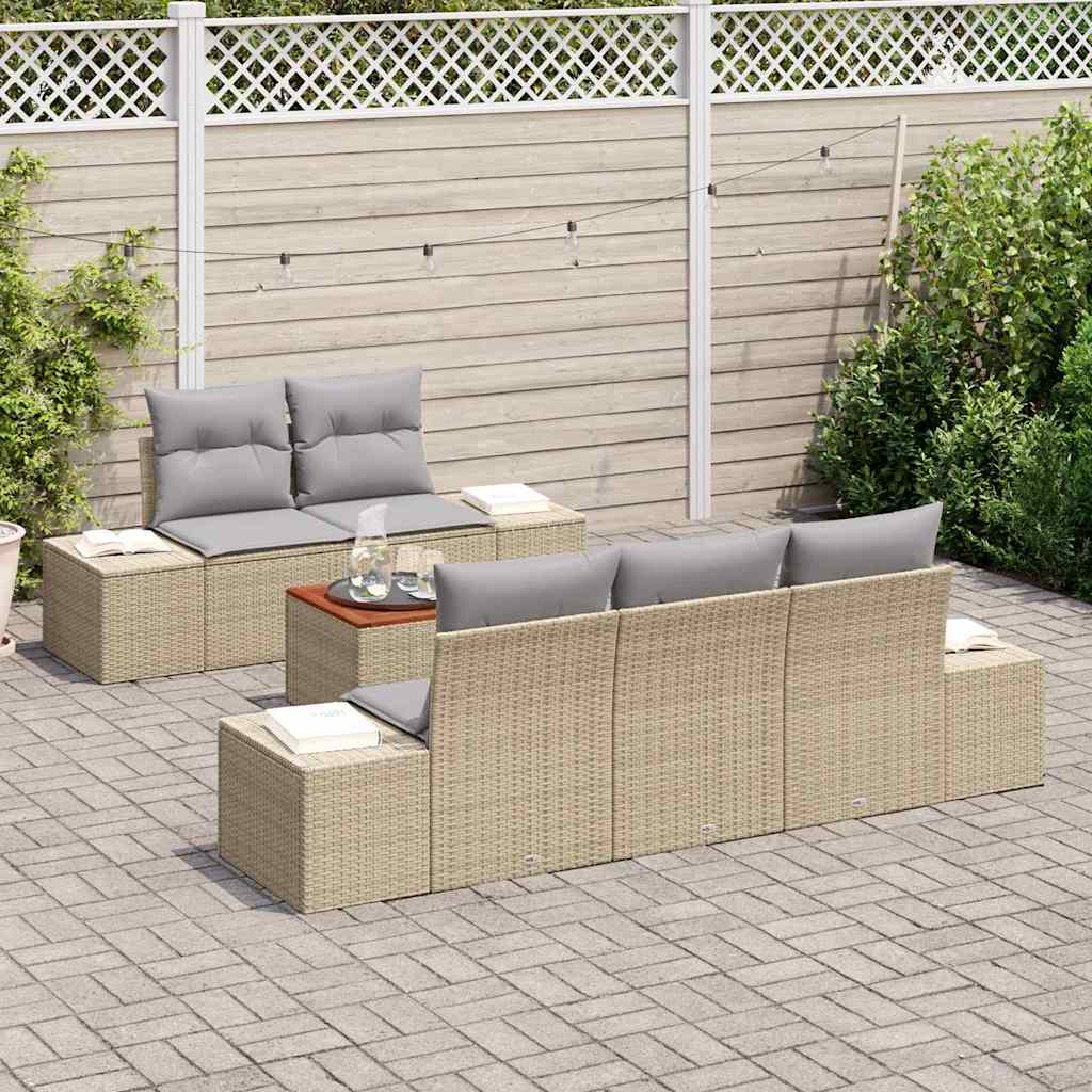 Gartensofa-set 6 Stk. Beige und Hellgrau Poly-Rattan