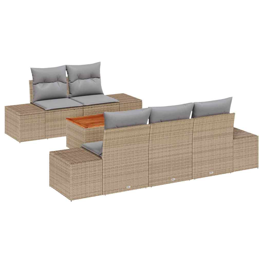 Gartensofa-set 6 Stk. Beige und Hellgrau Poly-Rattan