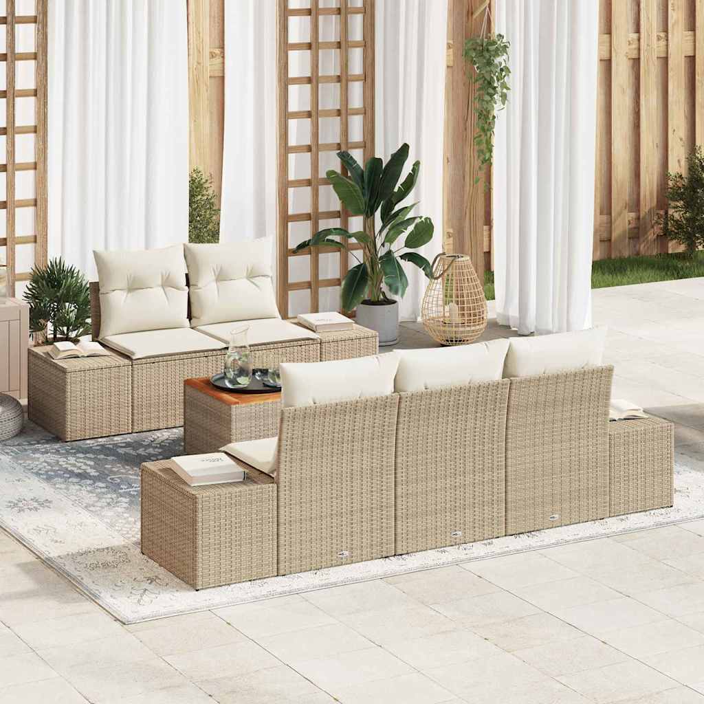 Gartensofa-set 6 stk. Beige und Creme Poly-Rattan
