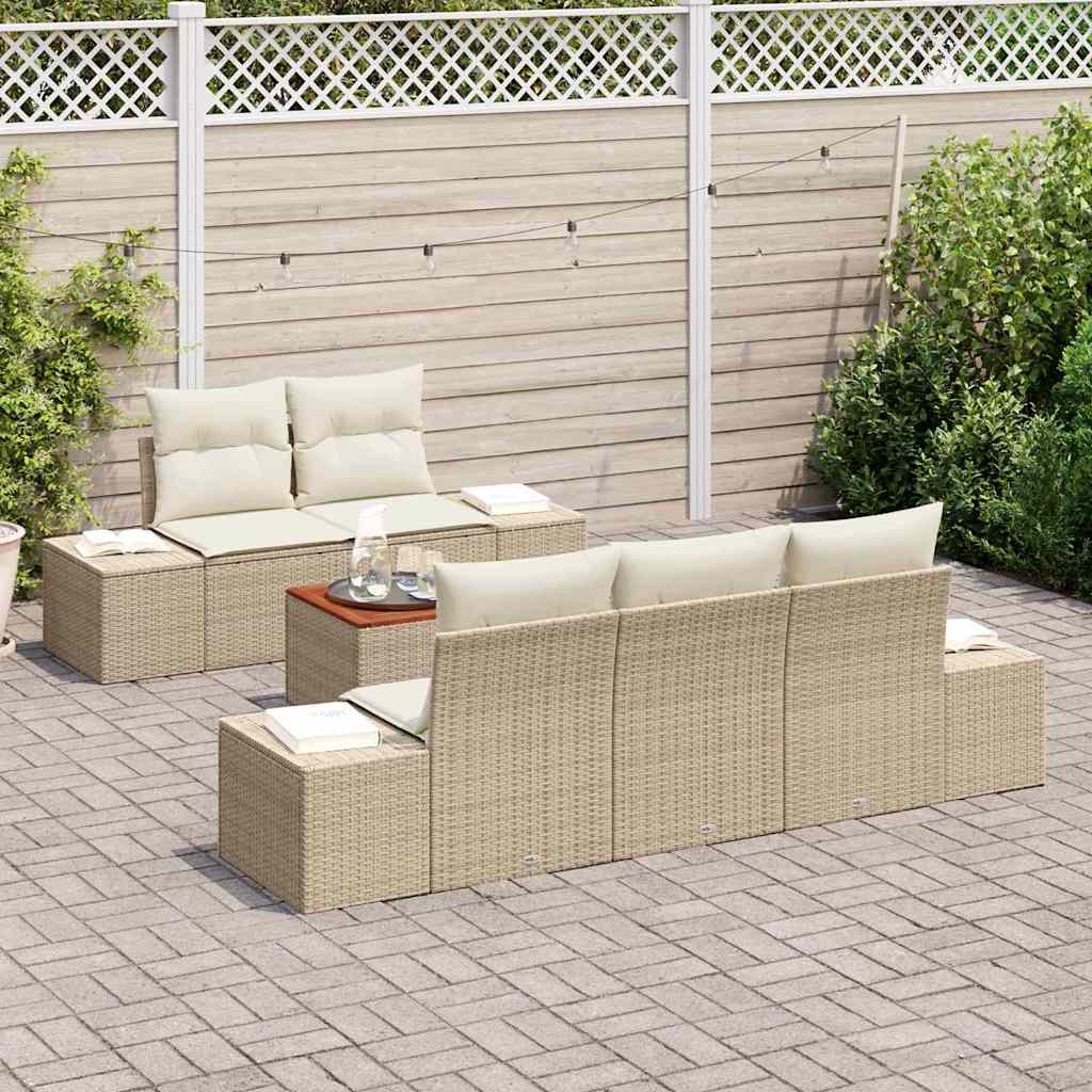 Gartensofa-set 6 stk. Beige und Creme Poly-Rattan