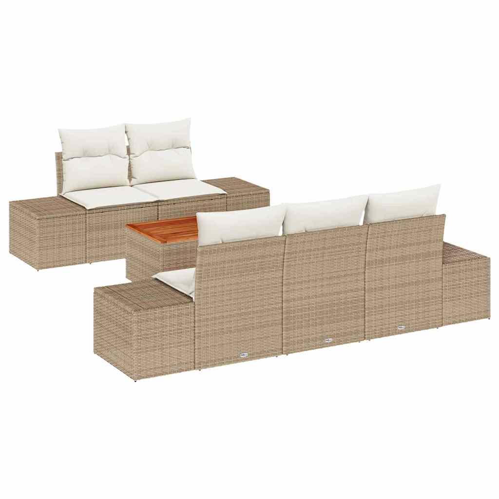 Gartensofa-set 6 stk. Beige und Creme Poly-Rattan