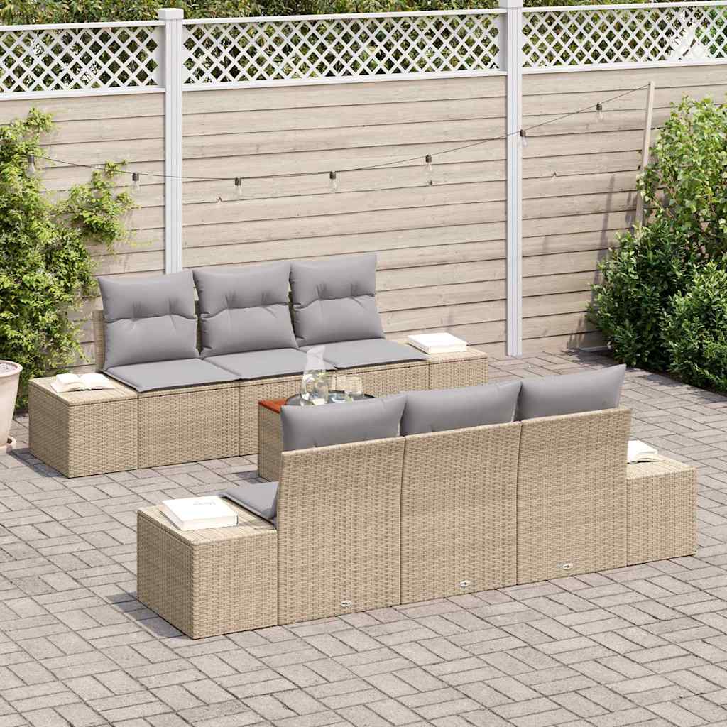 Gartensofa-set 7 pcs Beige und Hellgrau Poly-Rattan