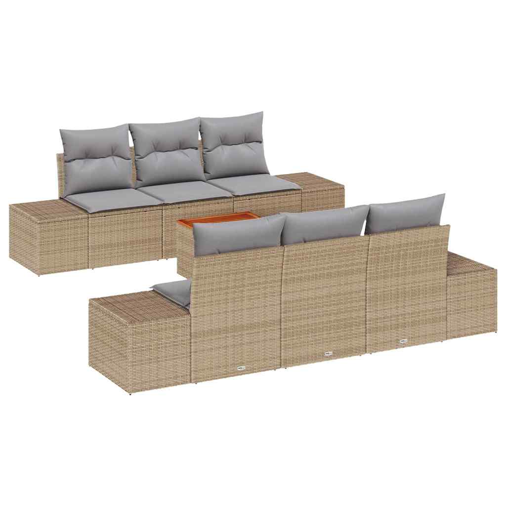 Gartensofa-set 7 Stk. Beige und Hellgrau Poly-Rattan