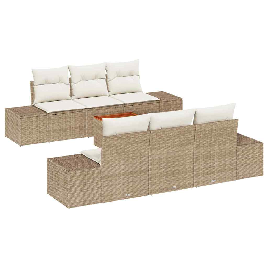 Gartensofa-set 7 stk. Beige und Creme Poly-Rattan