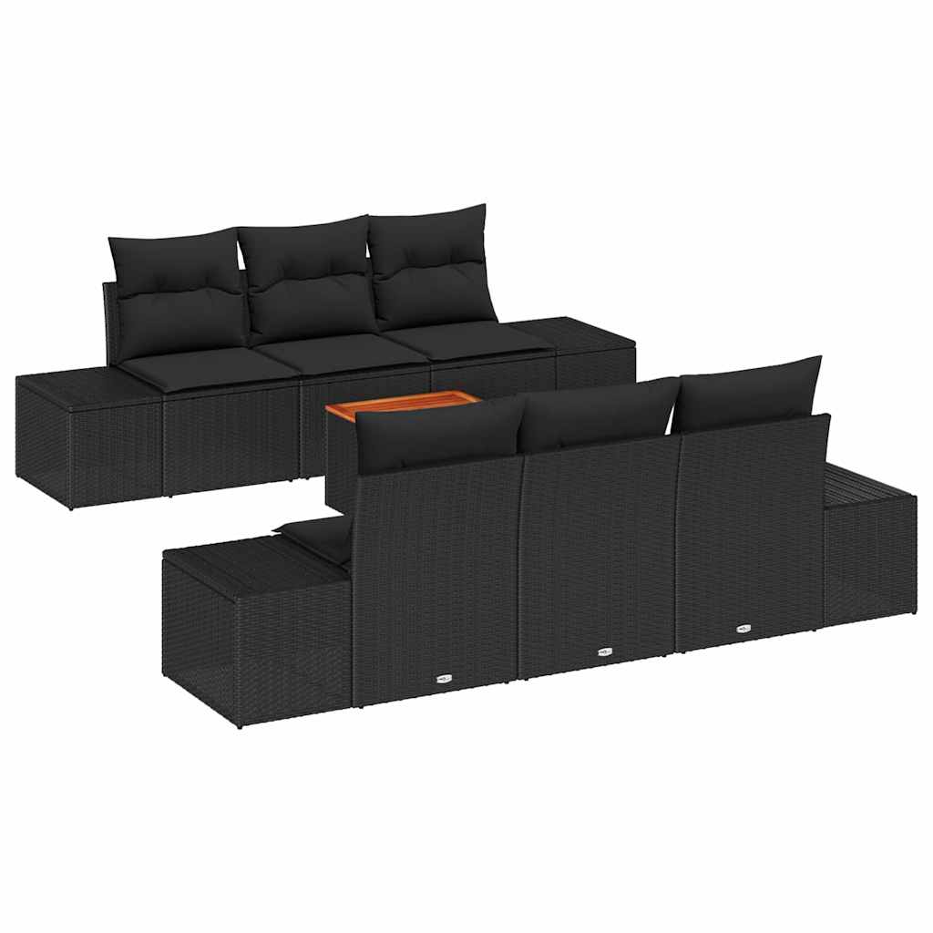 Gartensofa-set 7 stk. Schwarz Poly-Rattan