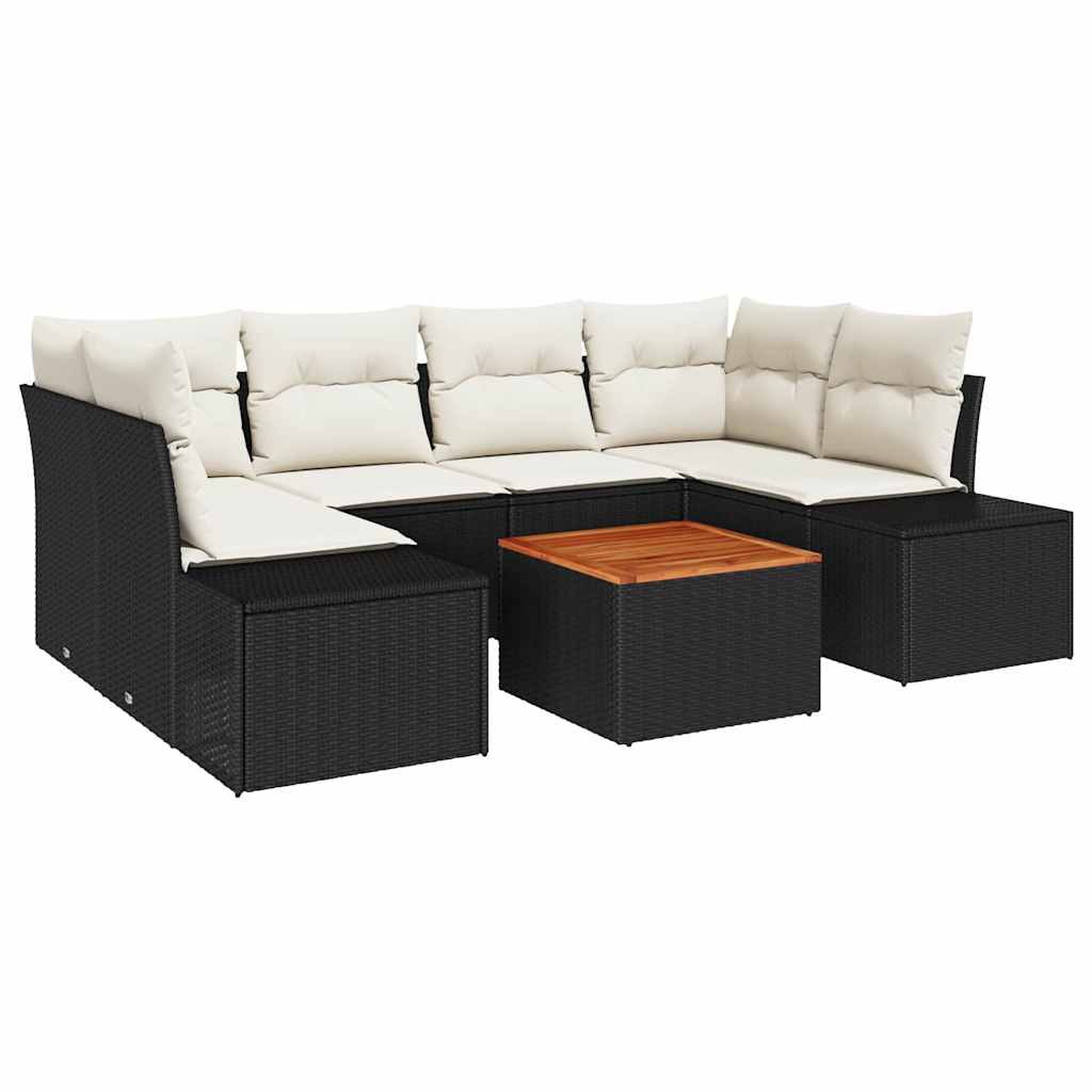 Gartensofa-set 7 stk. Schwarz und Creme Poly-Rattan
