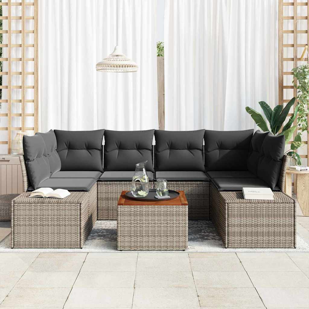 Gartensofa-set 7 stk. Grau Poly-Rattan