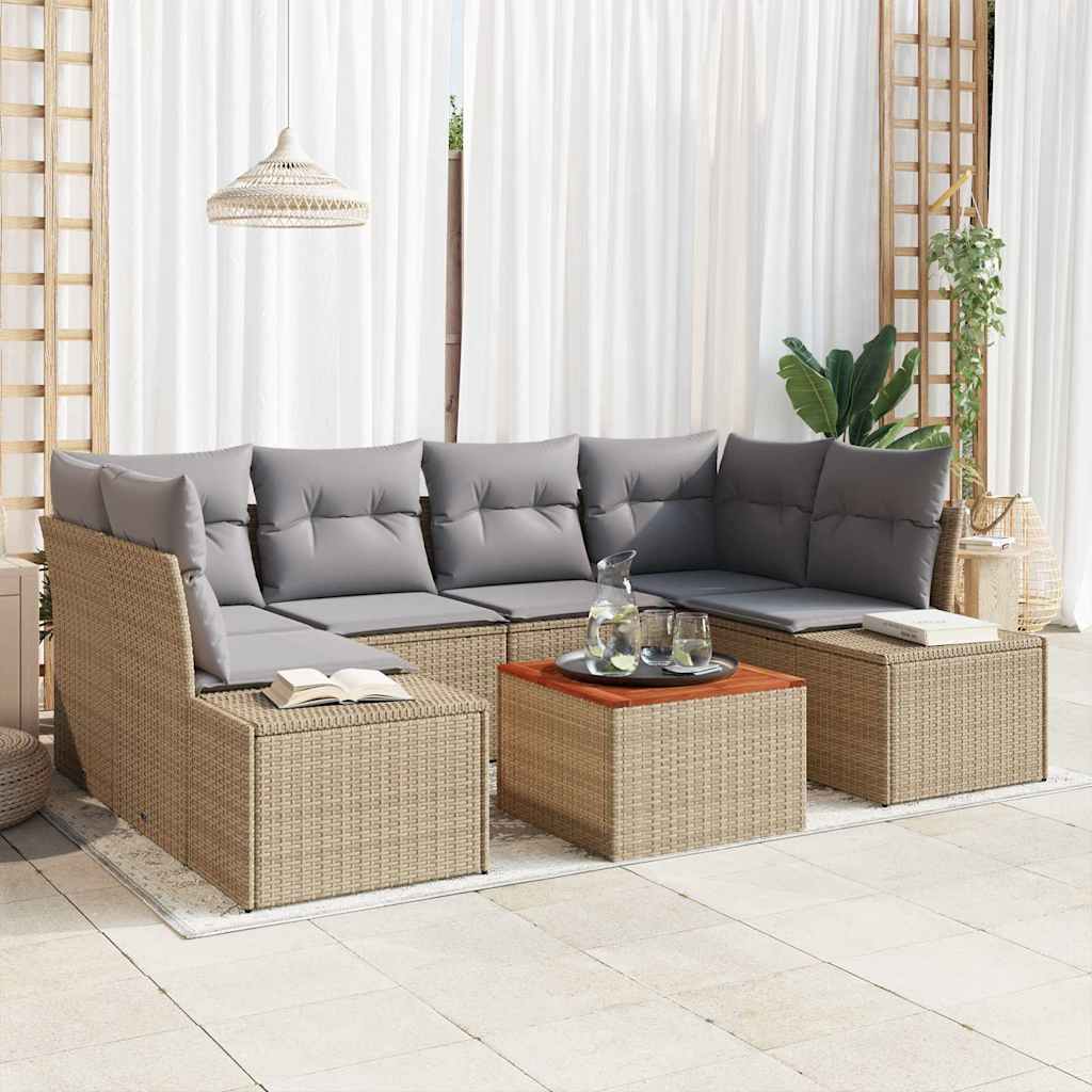 Gartensofa-set 7 stk. Beige und Hellgrau Poly-Rattan