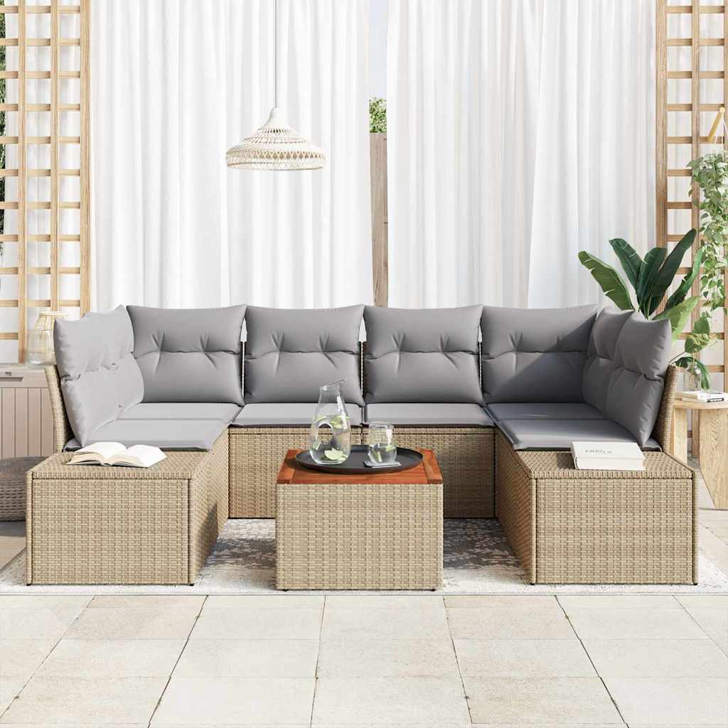 Gartensofa-set 7 Stk. Beige und Hellgrau Poly-Rattan