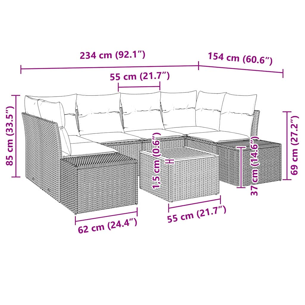 Gartensofa-set 7 stk. Beige und Hellgrau Poly-Rattan