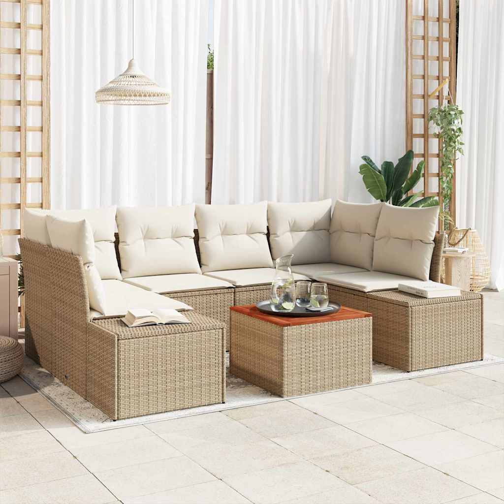 Gartensofa-set 7 stk. Beige und Creme Poly-Rattan