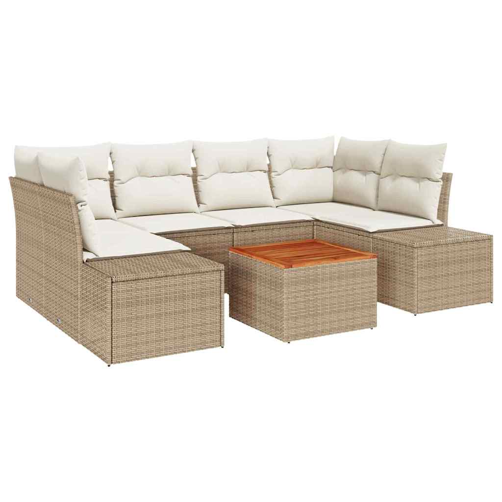 Gartensofa-set 7 stk. Beige und Creme Poly-Rattan