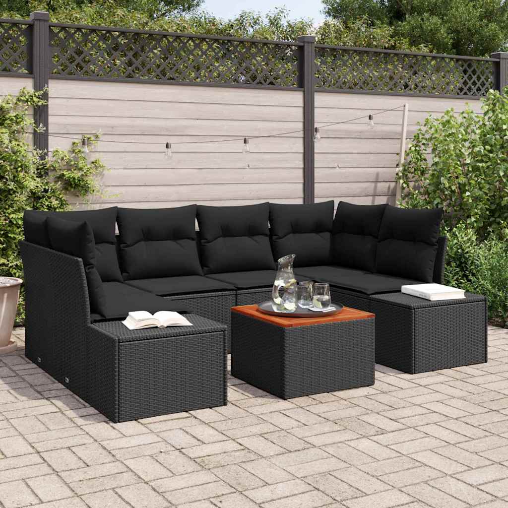 Gartensofa-set 7 stk. Schwarz Poly-Rattan