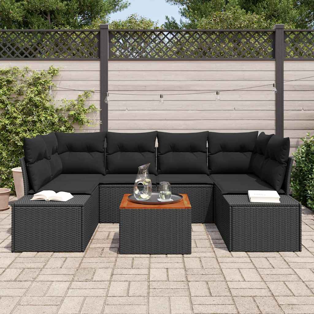 Gartensofa-set 7 stk. Schwarz Poly-Rattan