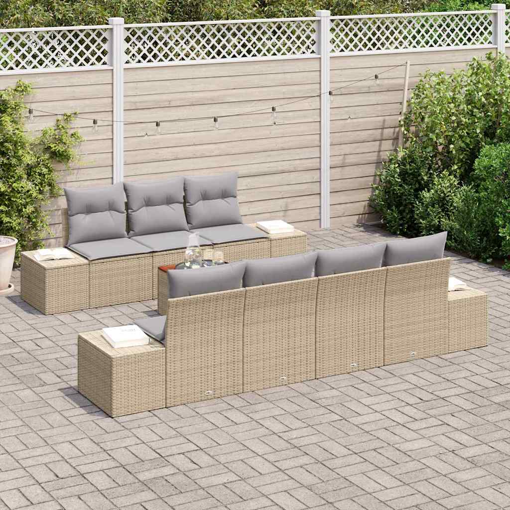 Gartensofa-set 8 Stk. Beige und Hellgrau Poly-Rattan
