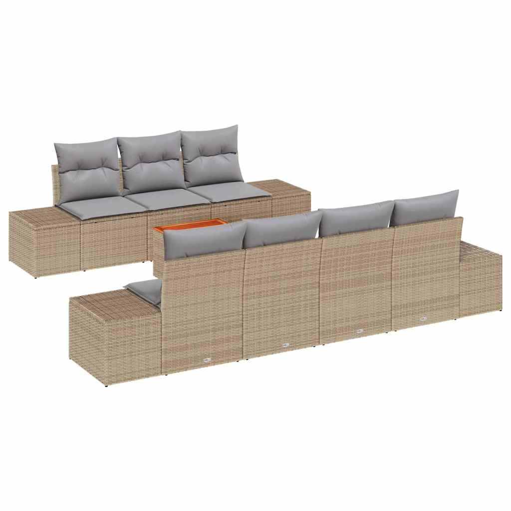 Gartensofa-set 8 Stk. Beige und Hellgrau Poly-Rattan