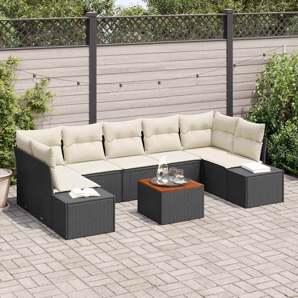 Gartensofa-set 8 stk. Schwarz und Creme Poly-Rattan
