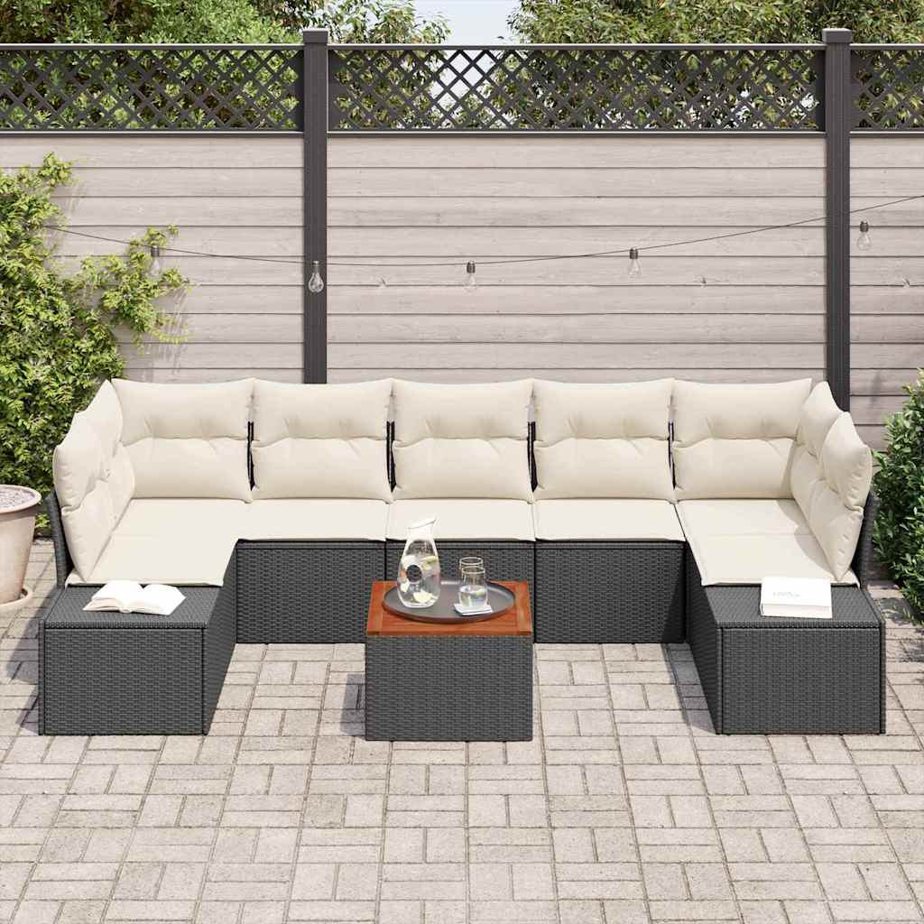 Gartensofa-set 8 stk. Schwarz und Creme Poly-Rattan