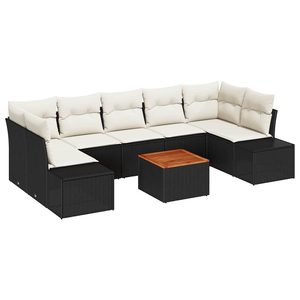Gartensofa-set 8 stk. Schwarz und Creme Poly-Rattan