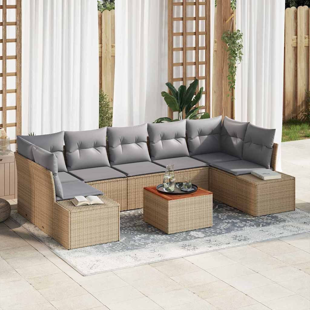 Gartensofa-set 8 Stk. Beige und Hellgrau Poly-Rattan