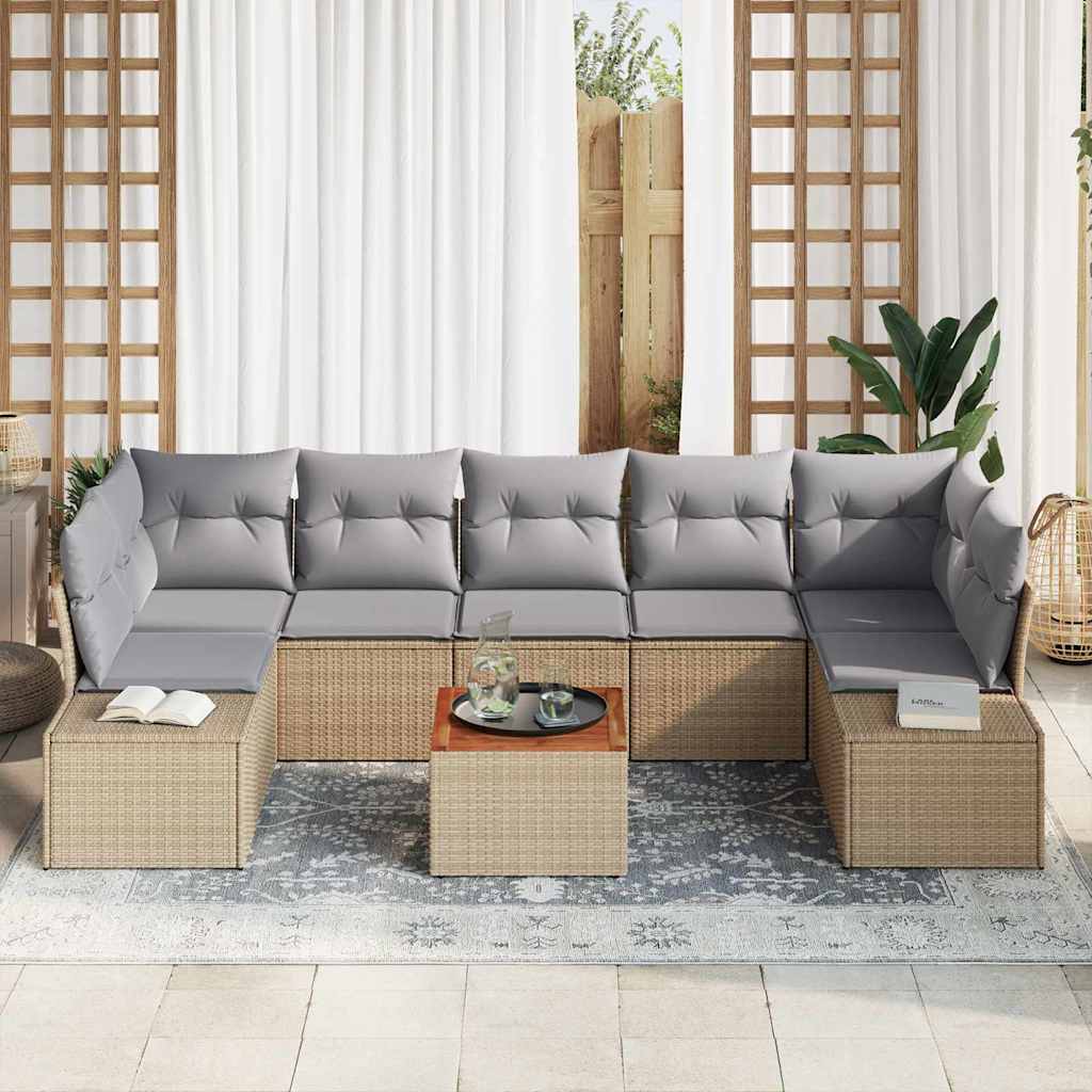 Gartensofa-set 8 Stk. Beige und Hellgrau Poly-Rattan