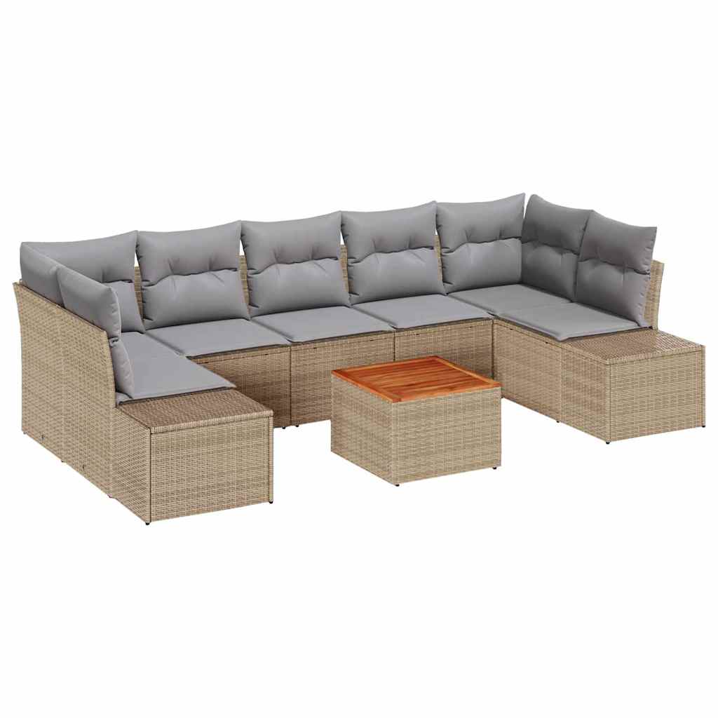 Gartensofa-set 8 Stk. Beige und Hellgrau Poly-Rattan