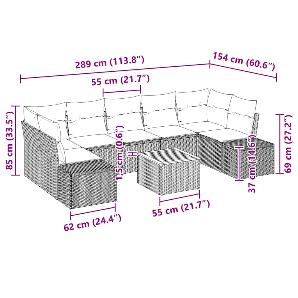 Gartensofa-set 8 stk. Schwarz Poly-Rattan