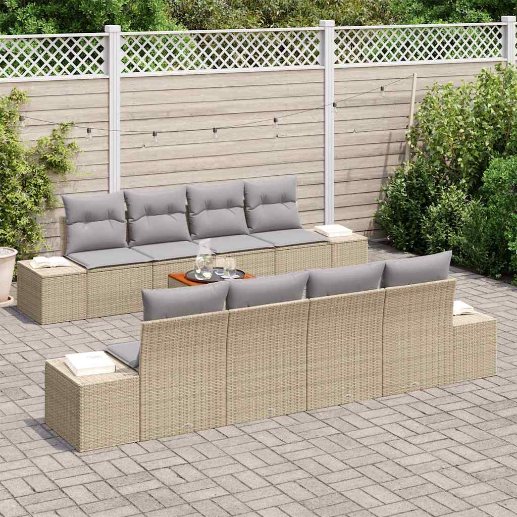 Gartensofa-set 9 stk. Beige und Hellgrau Poly-Rattan