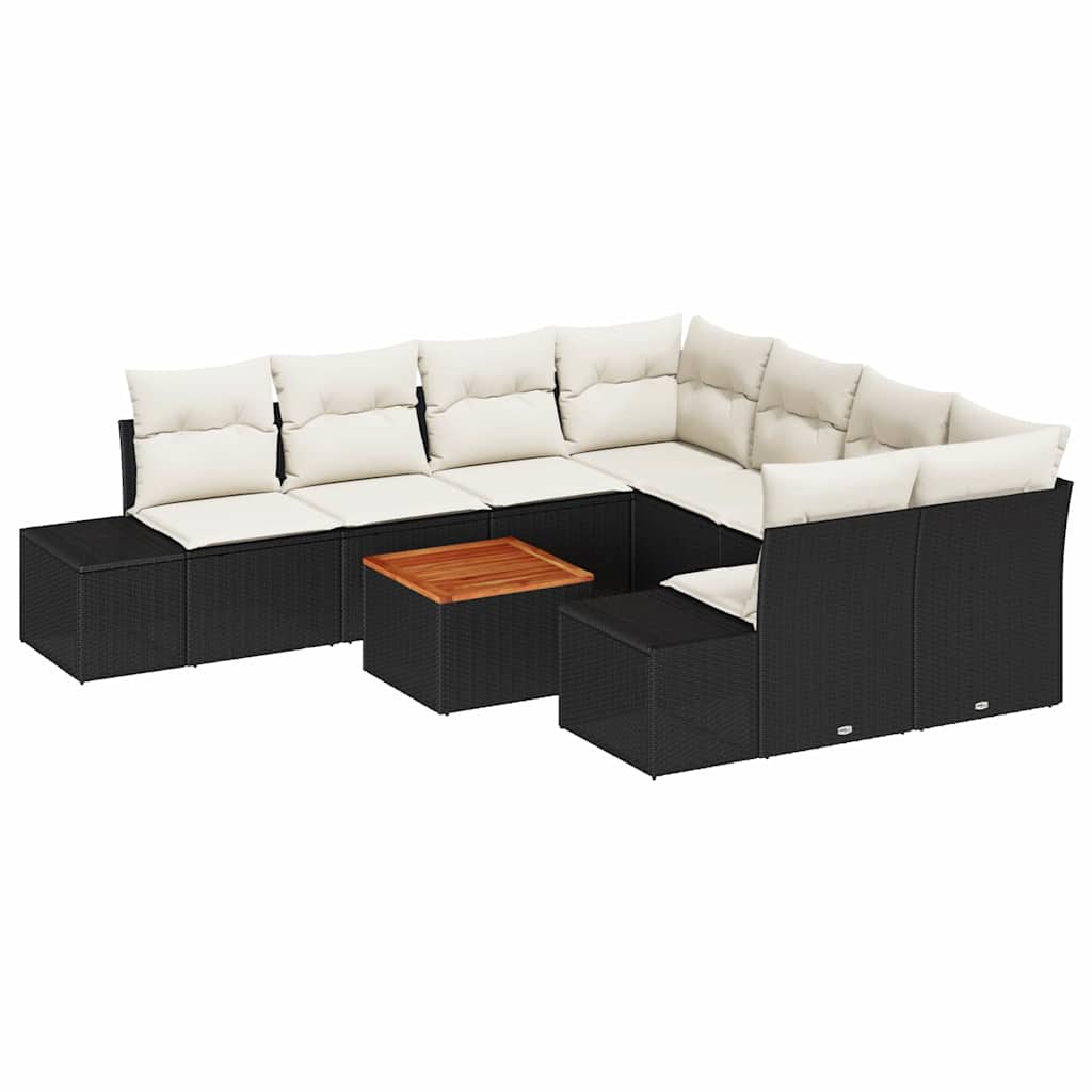 Gartensofa-set mit Speicher 9 pcs Schwarz und Creme Poly-Rattan