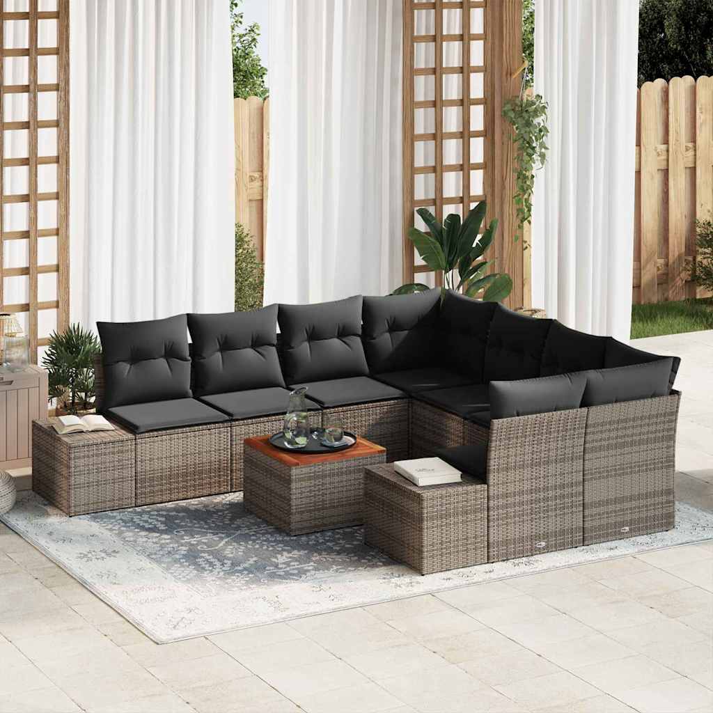 Gartensofa-set 9 stk. Grau Poly-Rattan