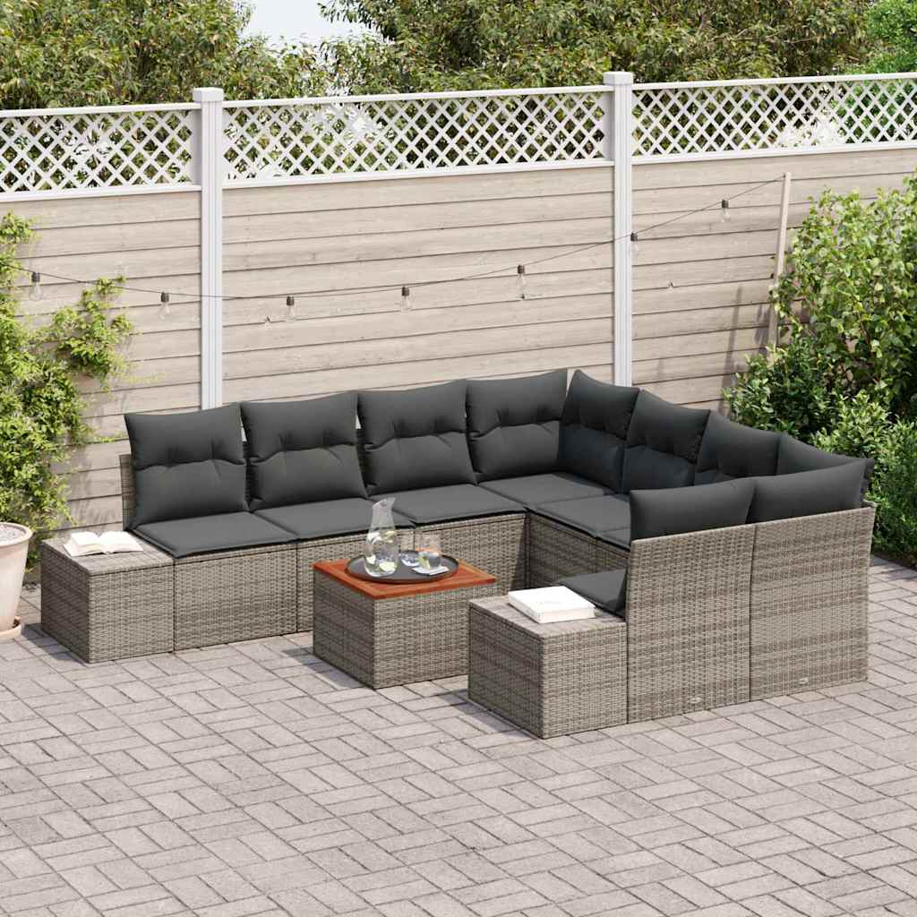 Gartensofa-set 9 stk. Grau Poly-Rattan
