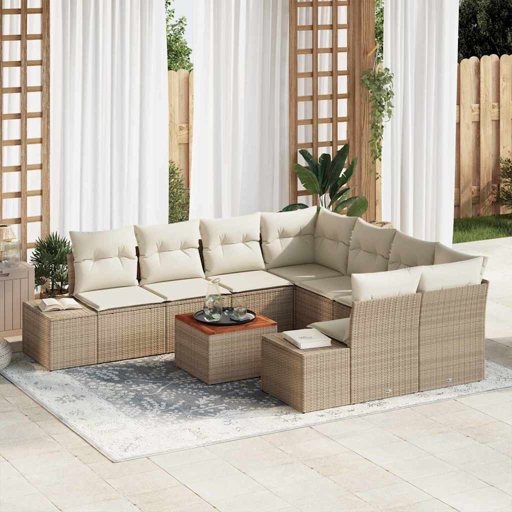 Gartensofa-set 9 stk. Beige und Creme Poly-Rattan